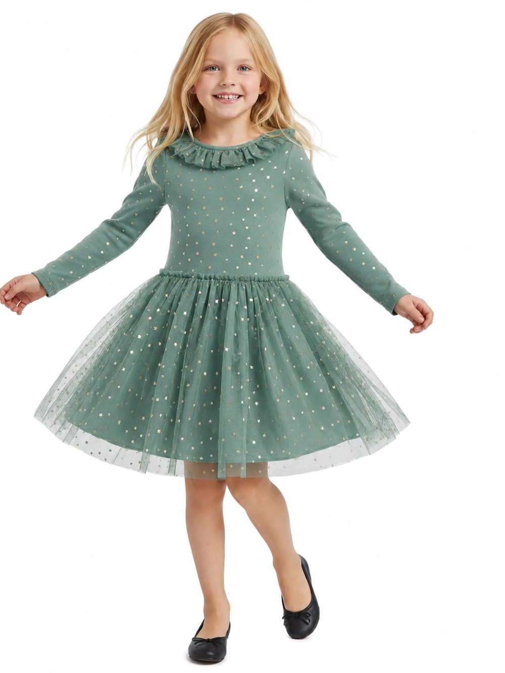 Mini Boden Girls' Tulle Dress with Gold Star Detail